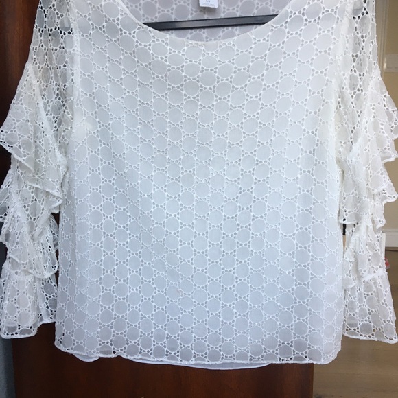 SILK Club Monaco ruffle puff sleeve embroidered white top, Size Small, E… - Picture 6 of 7